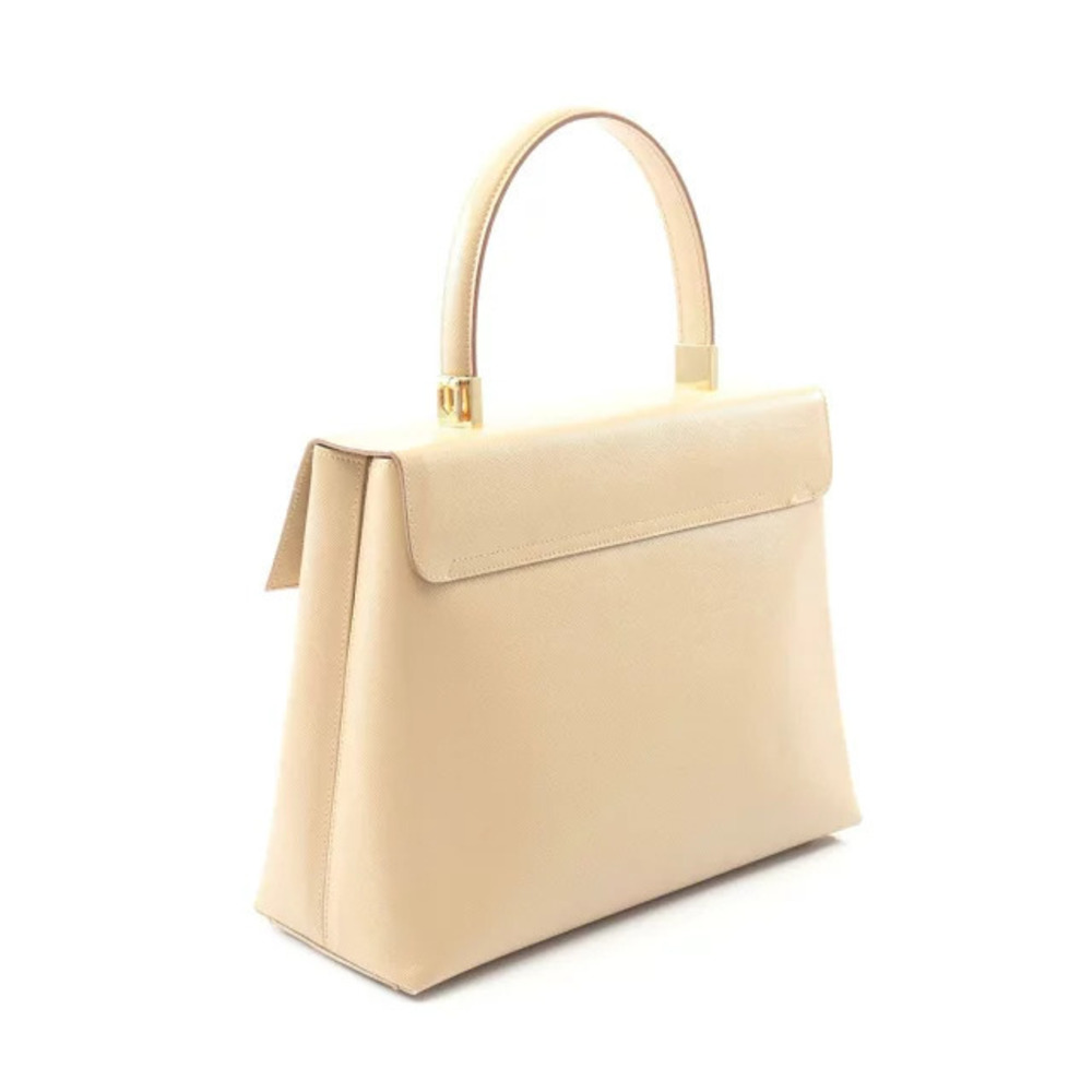 Salvatore Ferragamo Leather Handbag Gancini Cream Beige Cream Tan